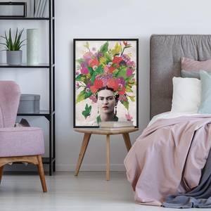 Tableau déco Frida Kahlo Portrait fleuri Papier / Pin - Rouge - 50 x 70 cm