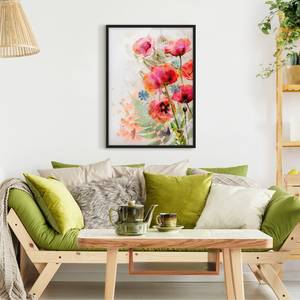 Bild Aquarell Blumen Mohn Papier / Kiefer - Rot - 50 x 70 cm