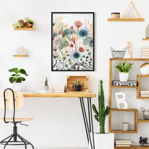 Bild Wildblumen im Sommer I Papier / Kiefer - Weiß - 50 x 70 cm
