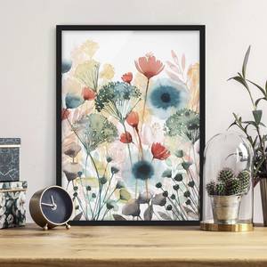 Tableau déco Fleurs d’été I Papier / Pin - Blanc - 70 x 100 cm