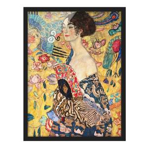 Tableau déco Klimt Dame à l’éventail Papier / Pin - Jaune - 70 x 100 cm