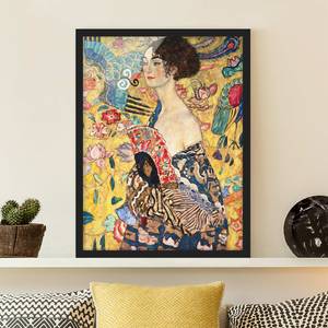 Bild Gustav Klimt Dame mit Fächer Papier / Kiefer - Gelb - 70 x 100 cm