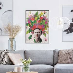 Tableau déco Frida Kahlo Portrait fleuri Papier / Pin - Rouge - 70 x 100 cm