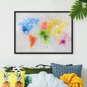 Bild Bunte Farbspritzer Weltkarte I Papier / Kiefer - Mehrfarbig