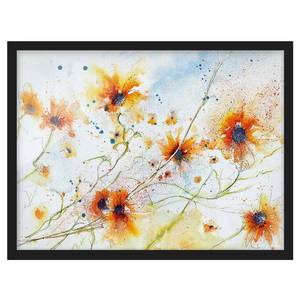 Poster con cornice Painted Flowers I Carta / Pino - Arancione