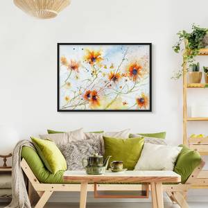 Poster con cornice Painted Flowers I Carta / Pino - Arancione