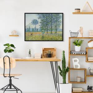 Tableau Monet, champs au printemps I Papier / Pin - Vert