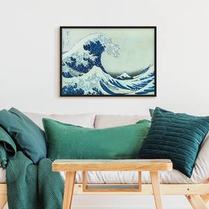 Afbeelding De grote golf van Kanagawa I papier/grenenhout - blauw