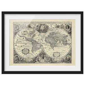 Bild Vintage Weltkarte Antike II Papier / Kiefer - Beige - 100 x 70 cm