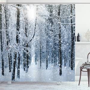 Tenda da doccia Foresta innevata Poliestere - Bianco / Blu - 175 x 220 cm
