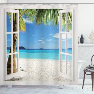 Douchegordijn Tropical Beach polyester  - wit/  blauw - 175 x 240 cm