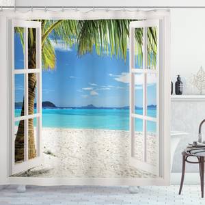 Rideau de douche Tropical Beach Polyester - Blanc / Bleu - 175 x 240 cm