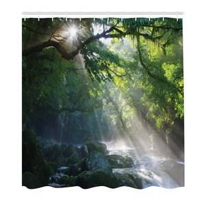 Rideau de douche Jungle Polyester - Vert / Blanc - 175 x 220 cm