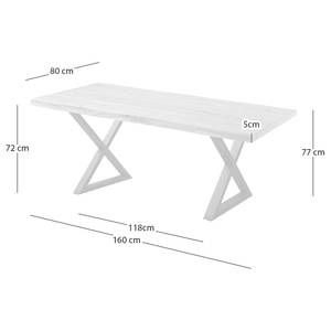 Massiver Baumkanten-Esstisch KAPRA Akazie Grau - 160 x 80 cm - Weiß - X-Form - Tischplattenstärke: 5 cm