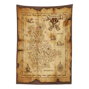 Tovaglia con mappa del tesoro Poliestere misto raso - Beige / Marrone - 140 x 240 cm