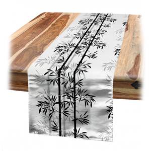 Tafelloper Bamboe Boom Bladeren polyester - zwart/wit - 40 x 180 cm