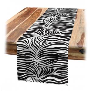 Chemin de table Zèbre Mélange satin et polyester - Noir / Blanc - 40 x 180 cm