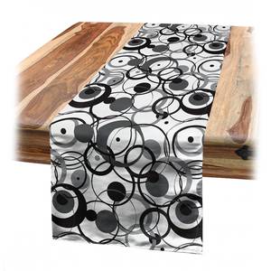 Tafelloper Cirkel Punten polyester - zwart/wit - 40 x 180 cm