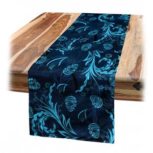 Tafelloper Damast polyester - indigo/aquablauw - 40 x 300 cm