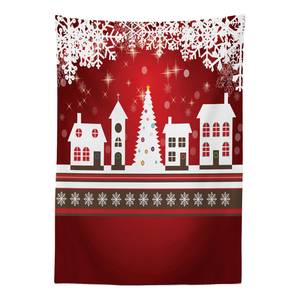 Tafelkleed Winter mix van polyester en satijn - rood/wit - 140 x 170 cm