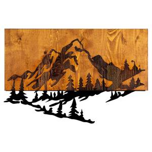 Holzbild Die Berge Aluminium / HDF - Walnuss / Schwarz - 58 cm x 38 cm