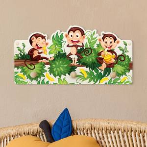 Appendiabiti Famiglia di scimmie Marrone - Verde - Legno massello - 40 x 20 x 1.5 cm
