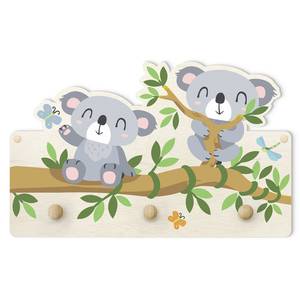 Appendiabiti Koala Set Grigio - Verde - Legno massello - 40 x 25 x 1.5 cm