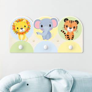 Patère enfants Lion, éléphant et tigre Multicolore