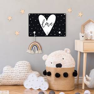 Appendiabiti Love cuore con punti Nero - Bianco - Legno massello - 40 x 25 x 1.5 cm