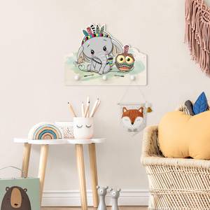 Patère enfants Éléphant et hibou Multicolore