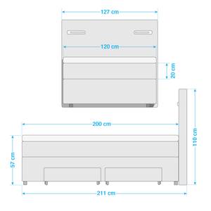 Lit boxspring Speedy II Avec éclairage - Tissu Kora: Anthracite - D2 souple