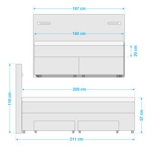 Boxspring Speedy III met verlichting - Platweefsel Kora: Antracietkleurig - Tweepersoonsmatras H2/H4