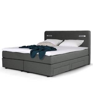 Boxspringbett Speedy III mit Beleuchtung - Flachgewebe Kora: Grau - Doppelmatratze H2/H4