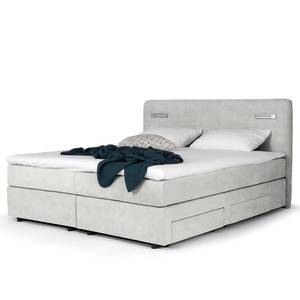 Lit boxspring Speedy III Avec éclairage - Microfibre Senga: Argent - Matelas double D2/D4