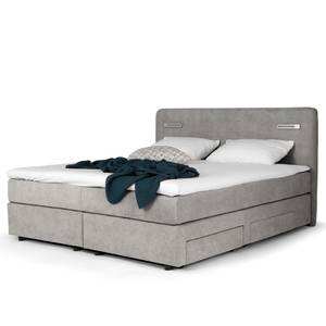 Boxspring Speedy III met verlichting - Microvezel Senga: Grijs - Tweepersoonsmatras H3/H4