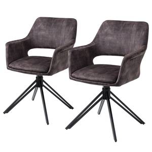 Chaises à accoudoirs Moala II (lot de 2) Velours / Acier - Gris vintage / Noir