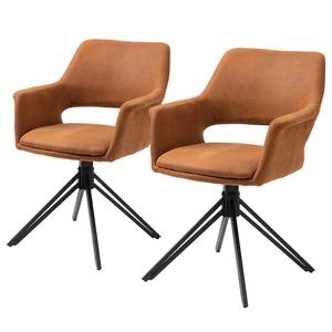 Chaises à accoudoirs Moala I (lot de 2) Microfibre / Acier - Marron vintage / Noir