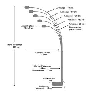 Lampada da terra Nufaru III Acciaio - 5 punti luce