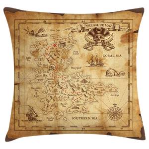 Housse de coussin Carte au trésor Polyester - Beige / Marron - 45 x 45 cm