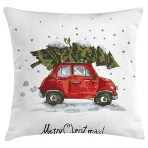 Federa con auto e albero di Natale Poliestere - Verde / Rosso - 40 x 40 cm