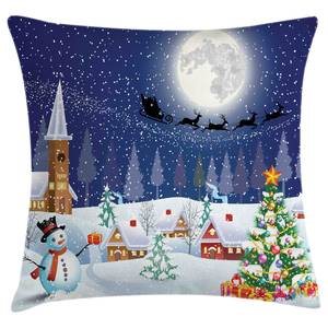 Kissenbezug Winterlandschaft Polyester - Weiß / Blau - 50 x 50 cm