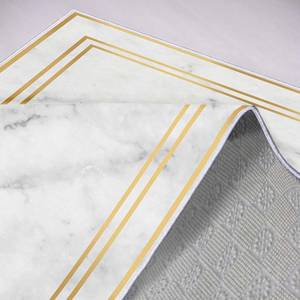 Laagpolig vloerkleed Marmoreo polyester - wit/goudkleurig