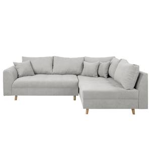 Ecksofa Meyford Microfaser Enza: Platin - Ottomane davorstehend rechts - Ohne Hocker