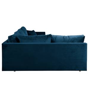 Ecksofa Meyford Samt Ravi: Marineblau - Ottomane davorstehend links - Ohne Hocker