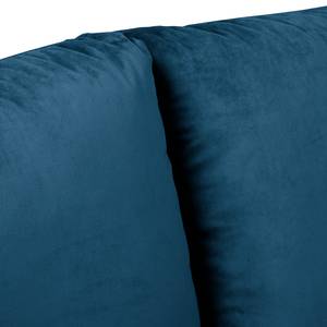 Ecksofa Meyford Samt Ravi: Marineblau - Ottomane davorstehend links - Ohne Hocker