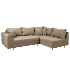 Ecksofa Meyford Microfaser Enza: Hellbeige - Ottomane davorstehend rechts - Mit Hocker