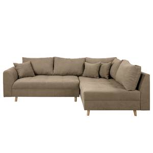 Ecksofa Meyford Microfaser Enza: Hellbeige - Ottomane davorstehend rechts - Mit Hocker