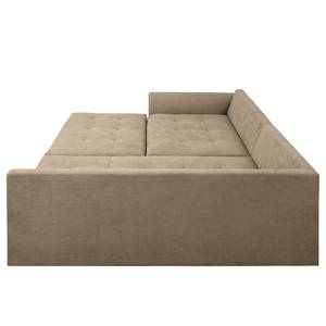 Ecksofa Meyford Microfaser Enza: Hellbeige - Ottomane davorstehend rechts - Mit Hocker