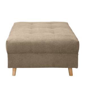 Ecksofa Meyford Microfaser Enza: Hellbeige - Ottomane davorstehend rechts - Mit Hocker