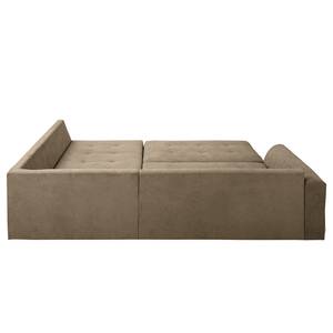 Ecksofa Meyford Microfaser Enza: Hellbeige - Ottomane davorstehend rechts - Mit Hocker